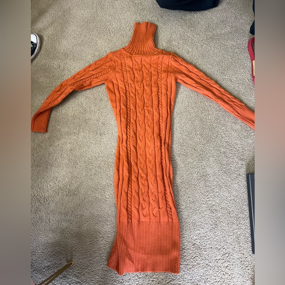 Burnt orange turtleneck sweater dress